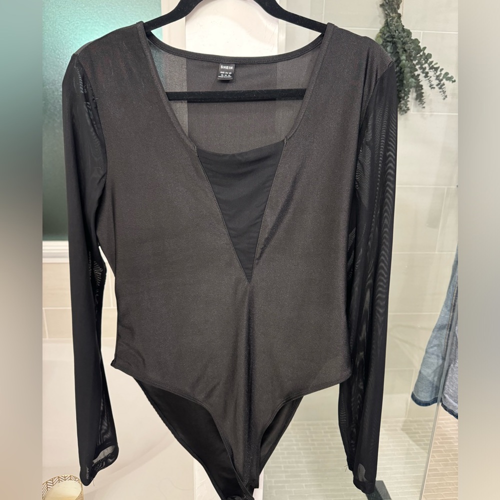 Black sheer v neck body suit
